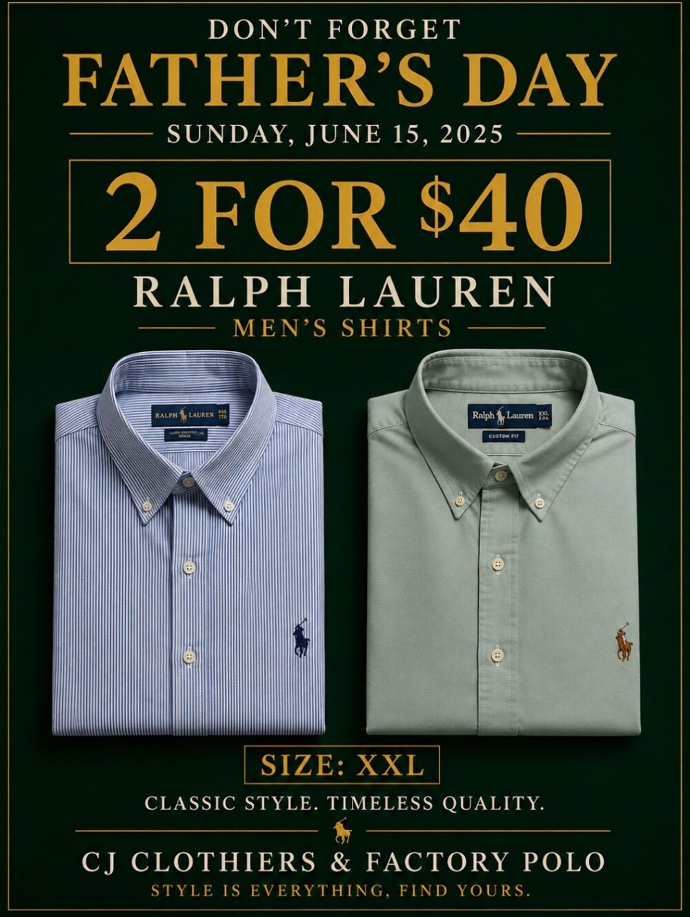 Ralph Lauren Men’s Shirts | Size XXL | 2 for $40 | Father’s Day Special